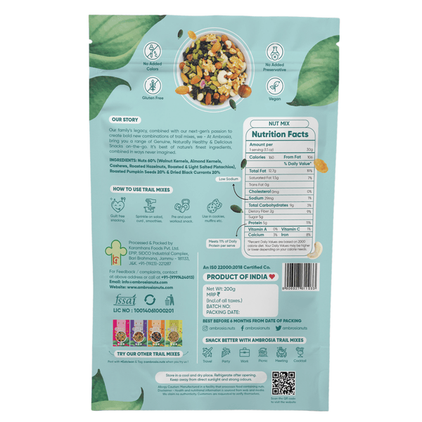 Ambrosia Combo Pack of Trail Mix 400g | Anti-Oxidant 200g & Exotic Nuts 200g | Mixed Berries & Mixed Nuts