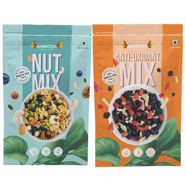 Ambrosia Combo Pack of Trail Mix 400g | Anti-Oxidant 200g & Exotic Nuts 200g | Mixed Berries & Mixed Nuts