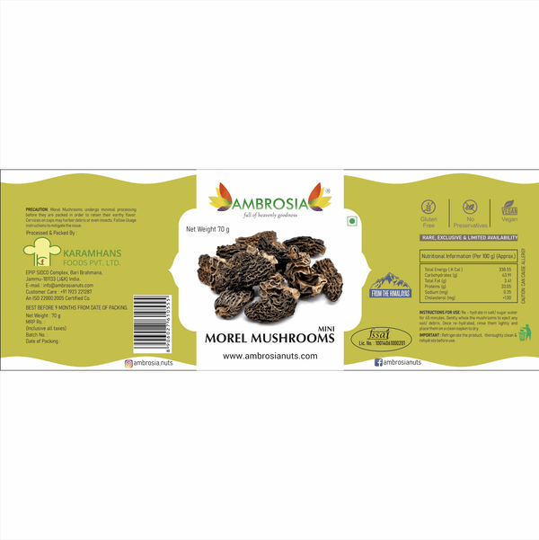 Ambrosia Nuts Online Raw Morel Mushrooms Gucchi - Mini 70g