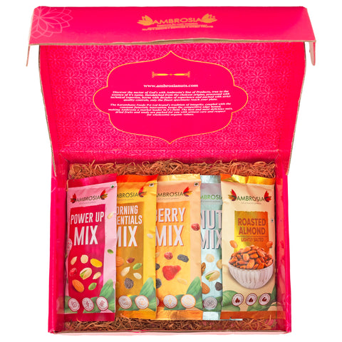 Ambrosia Dry Fruit Box, 200g - Premium Dryfruit Gift Hamper | Morning Essential Trail Mix | Berry Trail Mix | Exotic Nut Trail Mix | Powerup Mix | Roasted Almonds