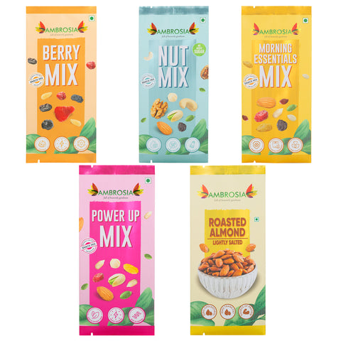 Ambrosia Dry Fruit Box, 200g - Premium Dryfruit Gift Hamper | Morning Essential Trail Mix | Berry Trail Mix | Exotic Nut Trail Mix | Powerup Mix | Roasted Almonds