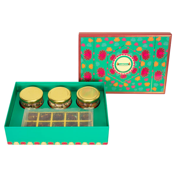 Ambrosia Mixed Delights Diwali Gift Box 670g I Diwali Gift Hamper I Premium Dry-fruits I Almonds, Dates, Pista & Walnut Kernels I Corporate Diwali Hamper I Diwali Dry Fruit Gift Pack I Premium Diwali Gift Box I Festive Hamper