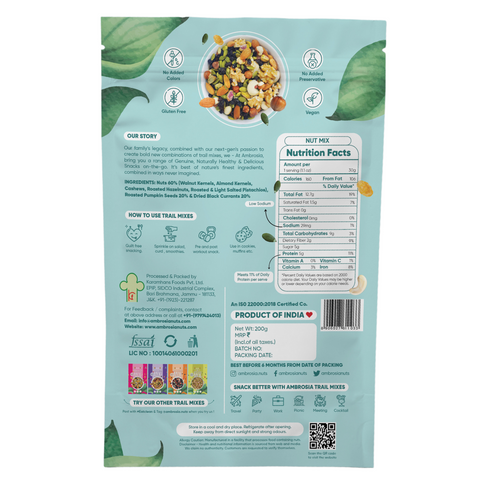 Ambrosia Healthy Trail Mixes Gift Hamper with Rakhi Tikka & Greeting Card (NutMix 250g, Morning Mix 250g, Berry Mix 250 g)