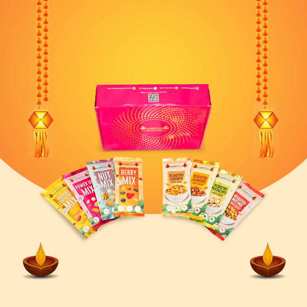 Ambrosia TrailMixes Delight Diwali Gift Hamper 320g (each pack 40g) | Packed with variety of roasted nuts, dried fruits and seeds