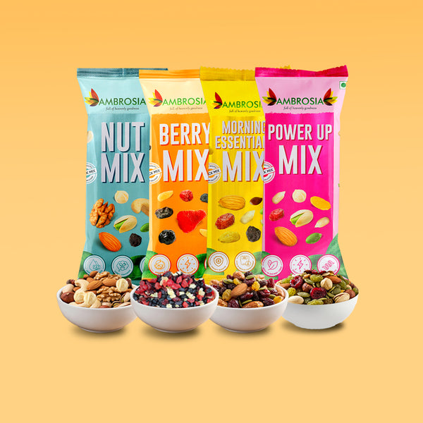 Ambrosia TrailMixes Delight Rakhi Gift Hamper 320g (each pack 40g) | Packed with variety of roasted nuts, dried fruits and seeds