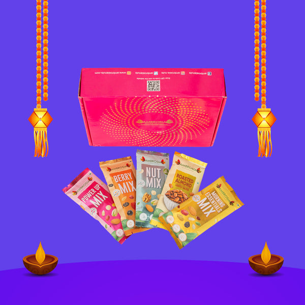 Ambrosia Dry Fruit Box, 200g - Premium Dryfruit Gift Hamper | Morning Essential Trail Mix | Berry Trail Mix | Exotic Nut Trail Mix | Powerup Mix | Roasted Almonds
