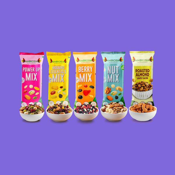 Ambrosia Dry Fruit Box, 200g - Premium Dryfruit Gift Hamper | Morning Essential Trail Mix | Berry Trail Mix | Exotic Nut Trail Mix | Powerup Mix | Roasted Almonds