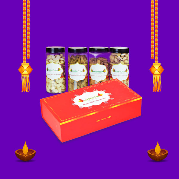 Ambrosia Dry Fruit Gift Box 830g | Premium Almonds, Cashews, Raisins & Pistachios | Festive Hamper | Gluten-Free | Healthy Gifting Pack