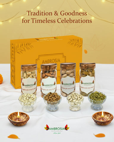 Ambrosia Diwali Dry Fruits Gift Box 440g - Diwali Gift Hamper | Festive Dry Fruit Gift |Almonds, Cashew, Pista & Raisins