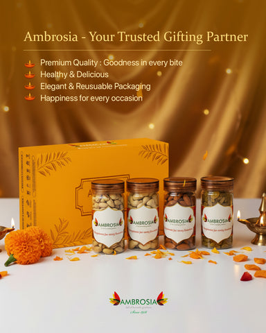 Ambrosia Diwali Dry Fruits Gift Box 440g - Diwali Gift Hamper | Festive Dry Fruit Gift |Almonds, Cashew, Pista & Raisins