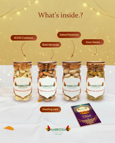 Ambrosia Diwali Dry Fruits Gift Box 440g - Diwali Gift Hamper | Festive Dry Fruit Gift |Almonds, Cashew, Pista & Raisins