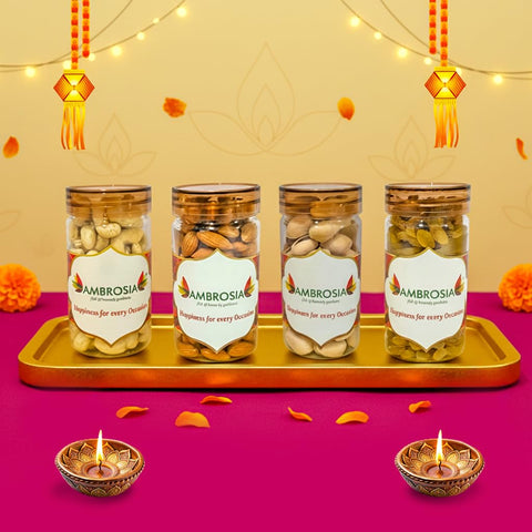 Ambrosia Diwali Dry Fruits Gift Box 440g - Diwali Gift Hamper | Festive Dry Fruit Gift |Almonds, Cashew, Pista & Raisins
