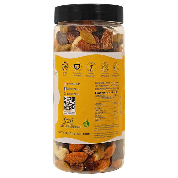 Ambrosia Panchmeva Dry Fruits Mix, 250g I Fit for Fasting | Healthy Snacks Mixed Nuts Contains Almonds, Cashews, Dates, Black Raisin, Green Raisin