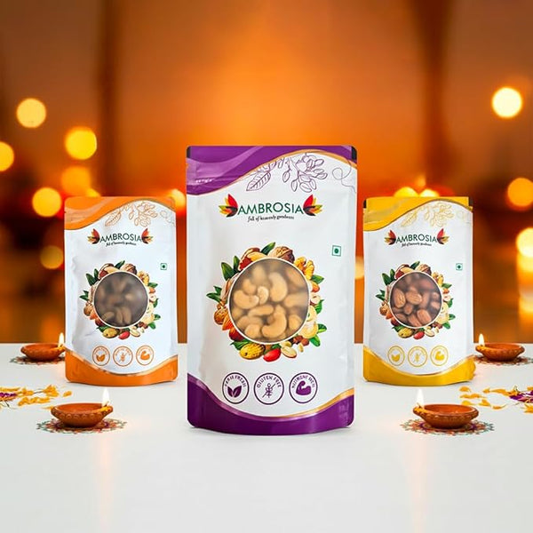 Ambrosia Celebration Diwali Gift Hamper 450g | Dry Fruits Gift Box with Premium Almonds, Cashew & Raisins|Ideal Corporate & Festive Gifting