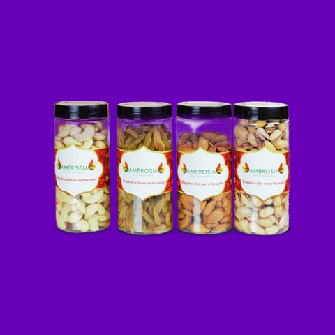 Ambrosia Dry Fruit Gift Box 830g | Premium Almonds, Cashews, Raisins & Pistachios | Festive Hamper | Gluten-Free | Healthy Gifting Pack | With Rakhi, Roli Chawal & Greeting Card