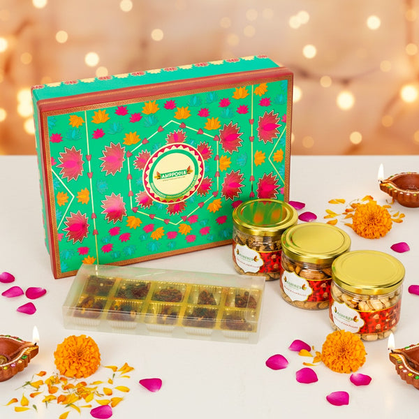 Ambrosia Mixed Delights Diwali Gift Box 670g I Diwali Gift Hamper I Premium Dry-fruits I Almonds, Dates, Pista & Walnut Kernels I Corporate Diwali Hamper I Diwali Dry Fruit Gift Pack I Premium Diwali Gift Box I Festive Hamper