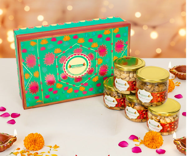 Ambrosia Mixed Delights Diwali Gift Box 740g I Diwali Gift Hamper I Premium Dry-fruits I Almonds, Cashew, Pista, Raisins & Walnut Kernels I Corporate Diwali Hamper I Diwali Dry Fruit Gift Pack I Premium Diwali Gift Box I Festive Hamper
