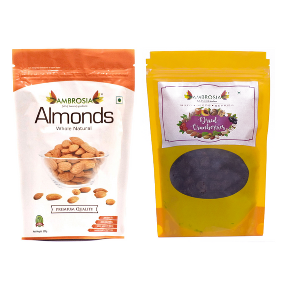 Ambrosia Nuts Online Kernels Ambrosia California Almonds & Cranberry Wholes Combo 500 g (Pack of 2, Each 250 g)599