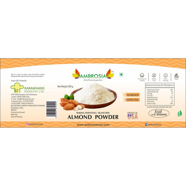 Ambrosia Nuts Online Powdered California Almond Flour 200g