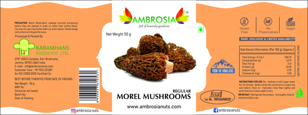 Ambrosia Nuts Online Raw Ambrosia Morel Mushrooms Gucchi - Regular with Tail - 50g Morel Mushrooms Gucchi - Regular 50g