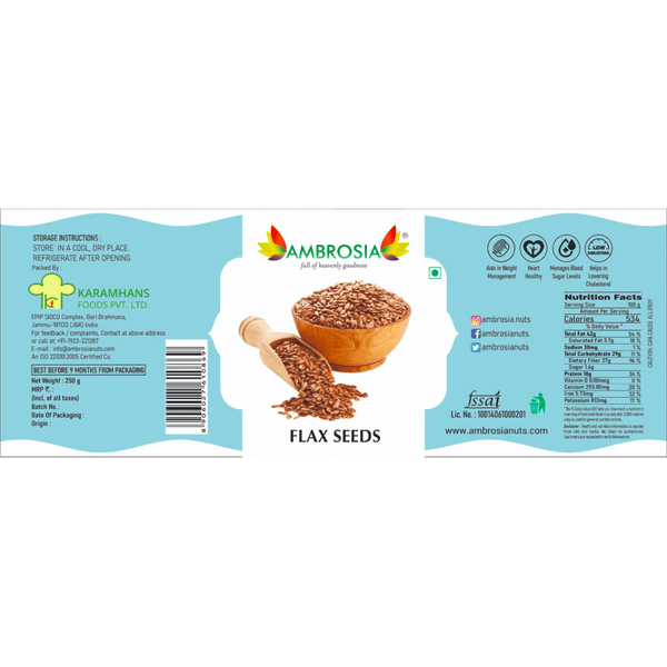 Ambrosia Nuts Online Raw Ambrosia Raw Flax Seeds 250 g | For Eating