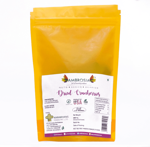 Ambrosia Nuts Online Raw American Dried Cranberry - Wholes 250g