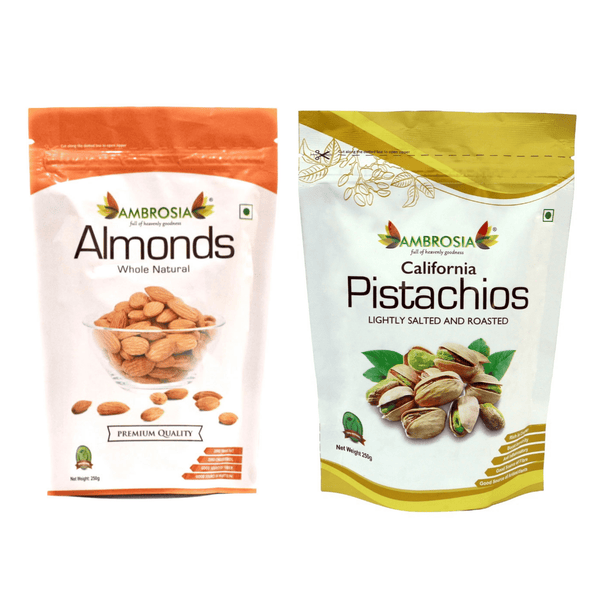 Ambrosia Nuts Online Raw California Almonds & Pistachio Combo 500 g (Pack of 2, Each 250 g)